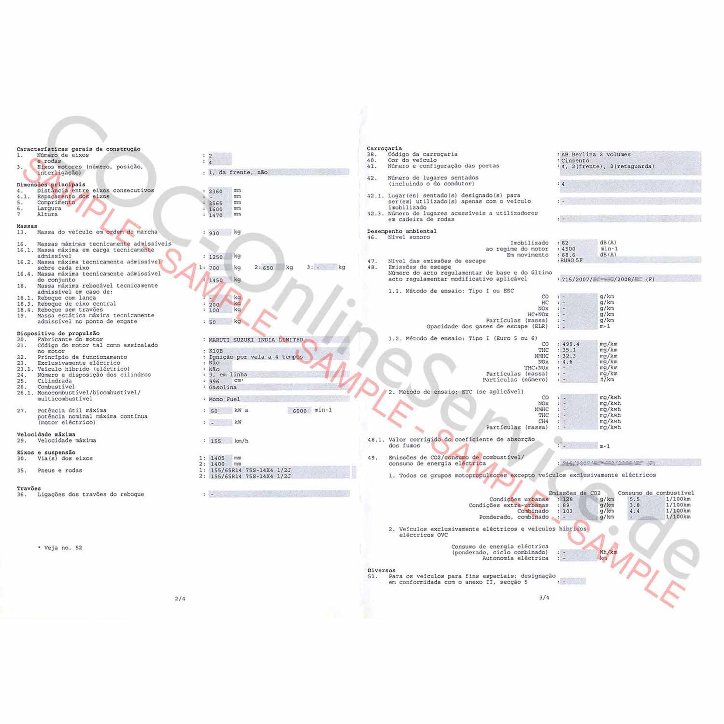COC Documents for Nissan (Certificate of Conformity)