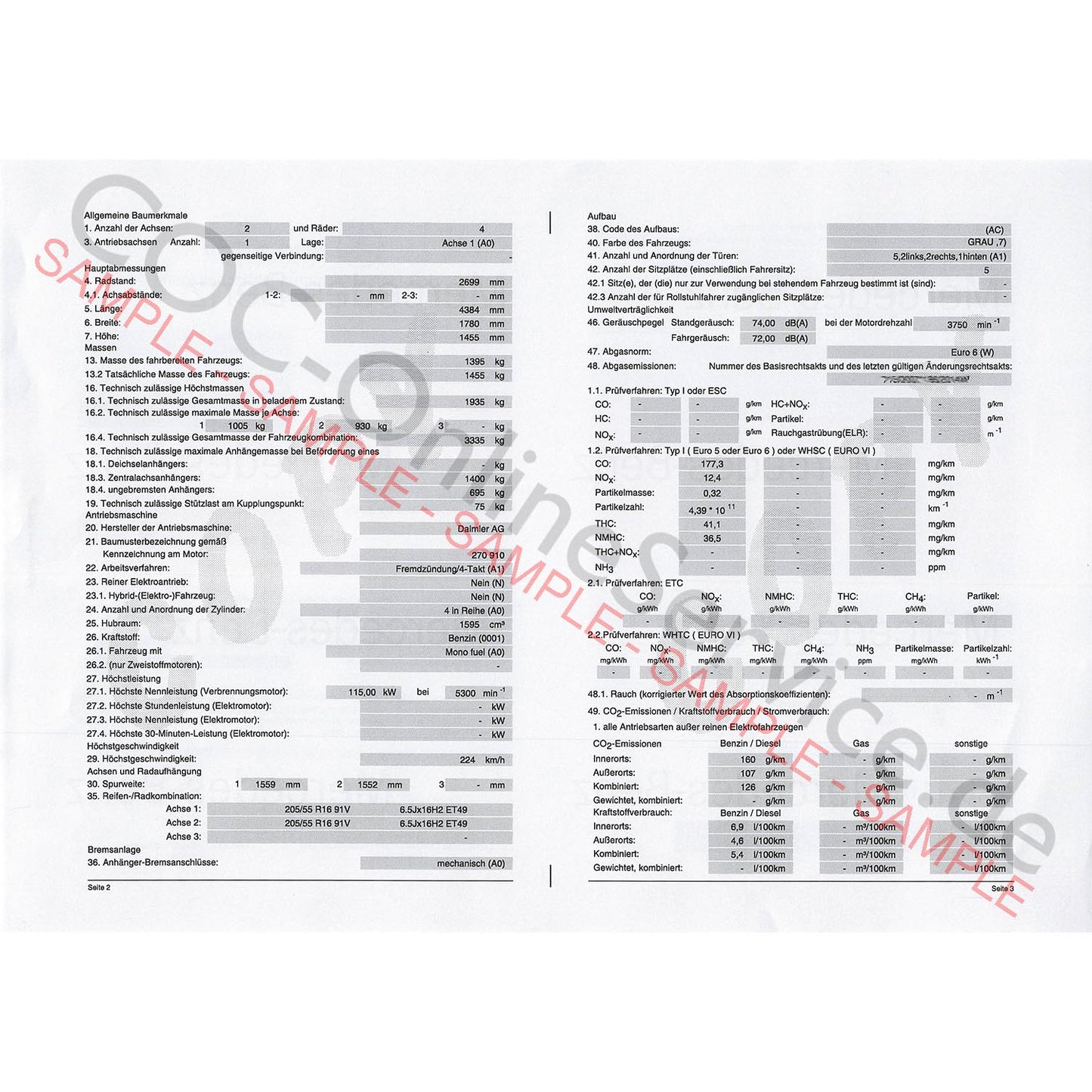 COC paper for Mercedes-Benz (Certificate of Conformity)